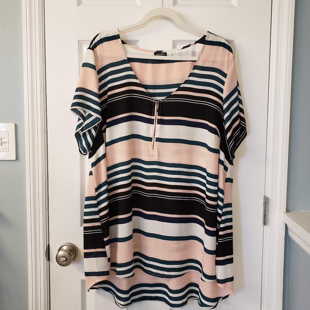 Torrid 3x Stripe Short Sleeve Georgette Blouse